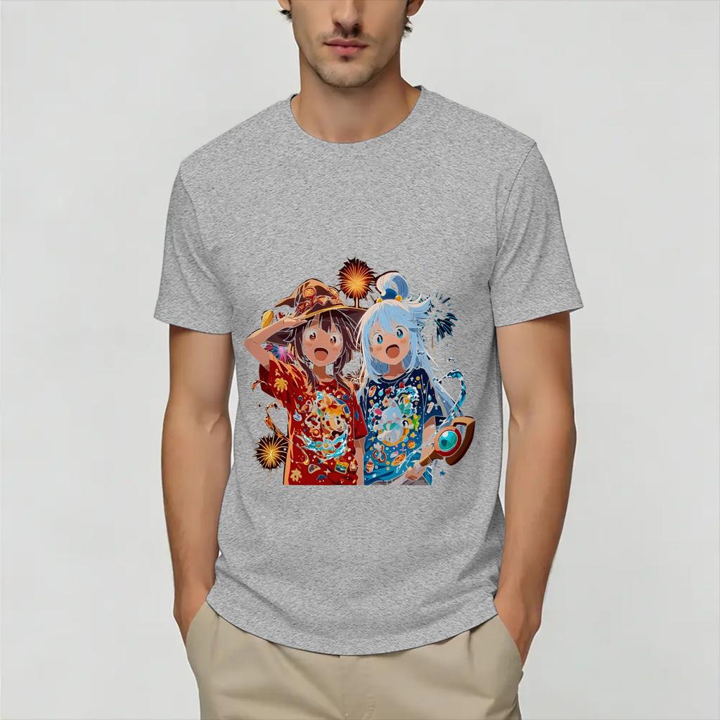 Unisex Megumin KonoSuba T Shirts Pure Cotton Clothes Novelty Short Sleeve Crewneck Tees Printed TShirts