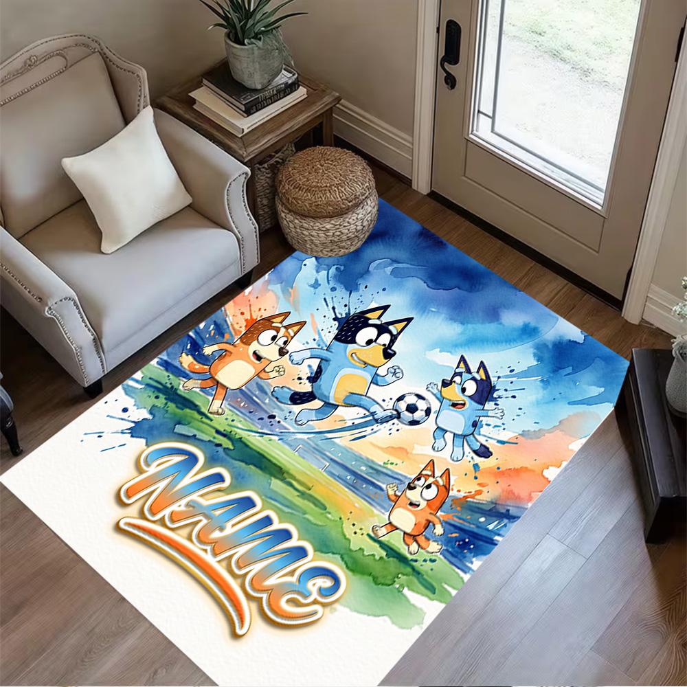 Soccer Fun Bluey Personalized Name Floor Mat Design for Bedrooms Decorate Room Outdoor Entryway Antislip Carpet Decorate Offices