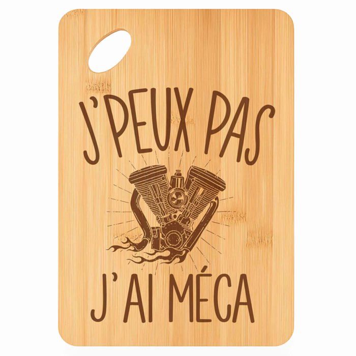 Planche à découper - PLANETEE - Mécà Mécanique J'peux pas - Bambou - 30 x 20 x 1 cm - Gravée, bords arrondis