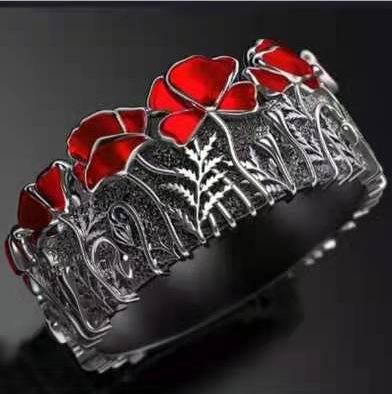 

2023 Vintage Red Flower Rings for Women Bridal Statement Zircon Accessories Exquisite Enamel Wreath Wedding Band Wholesale 10