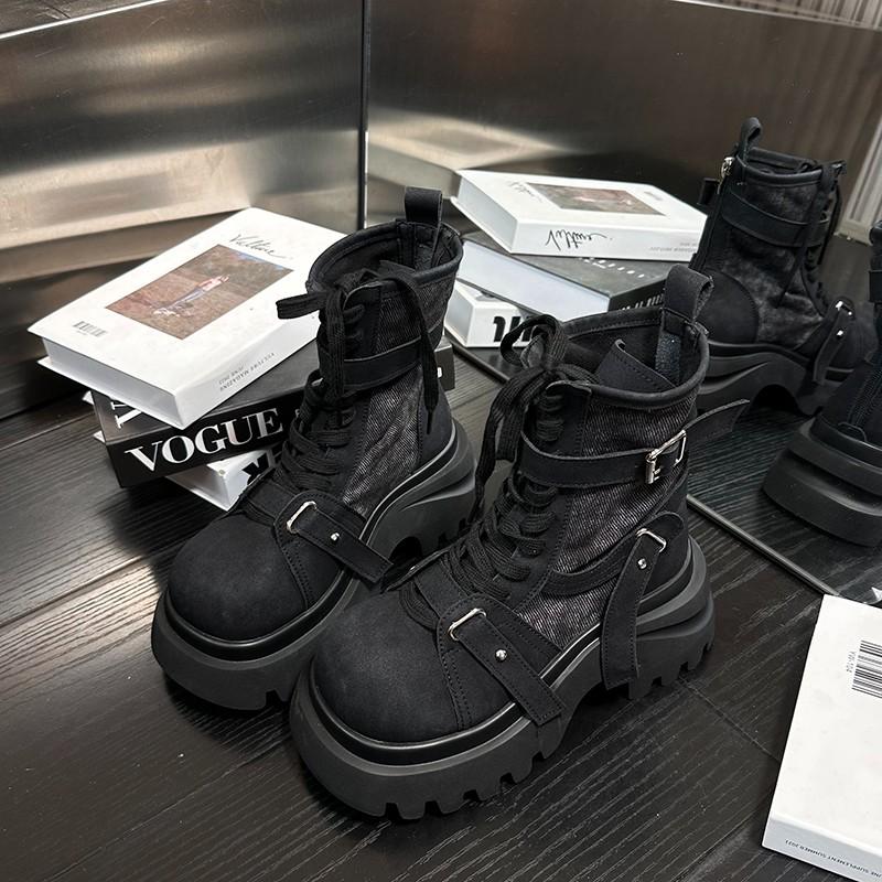 Fashion Big Head Trifle Platform Soled Women 2025 New Small Heightened Motorcycle Booties