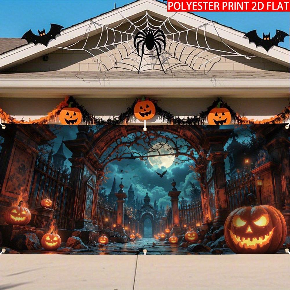 2D Banner 1 Piece, Halloween Devil Stick Castle and Jack-o '-lantern, Halloween and Fall Decorations, Halloween Decorations