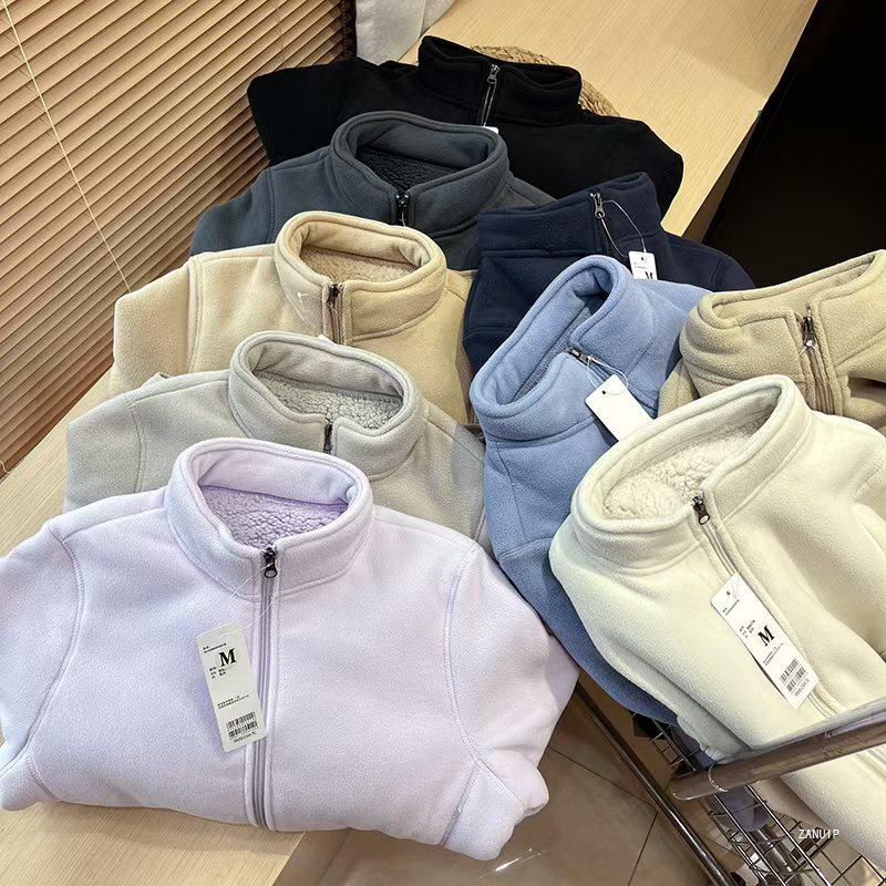 Unisex Retro Fleece Thickened Jacket with Stand Collar and Zipper - Autumn Winter Style