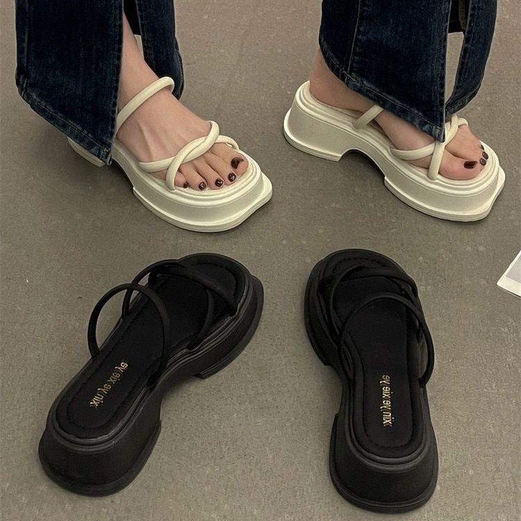 French cool slippers women's summer outer wear 2025 new fashionable versatile thick heel fairy style design sense niche high heels