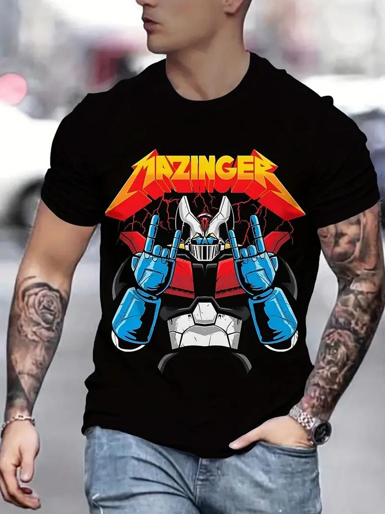 Classic Anime Mazinger Z Robot 3D Printed T-shirt Summer Men's Cartoon Short Sleeved Shirt Harajuku Street Casual Round Neck Pullover