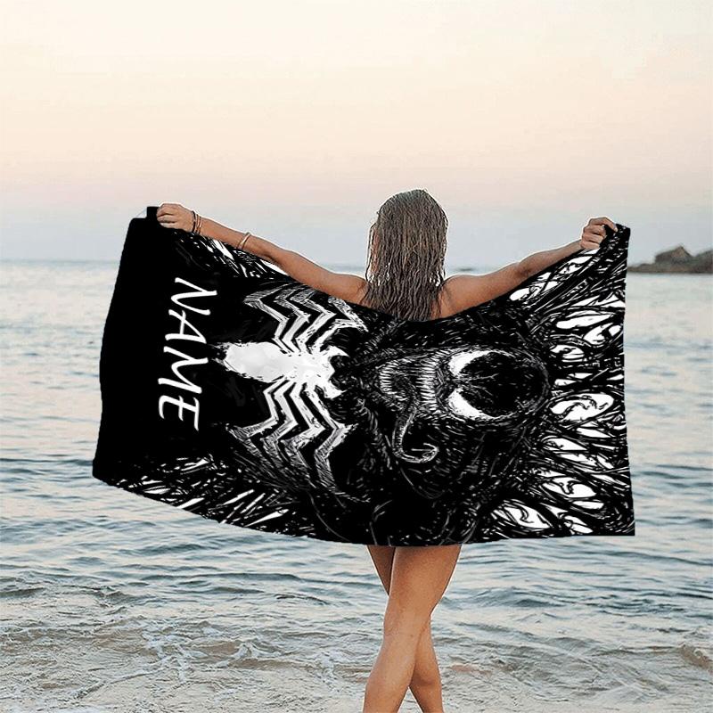 1pc Venom4 Beach Towel with Custom Name, Beach/Swimming/Bath/Picnic/Camping Towel, Suitable for Seaside Beaches