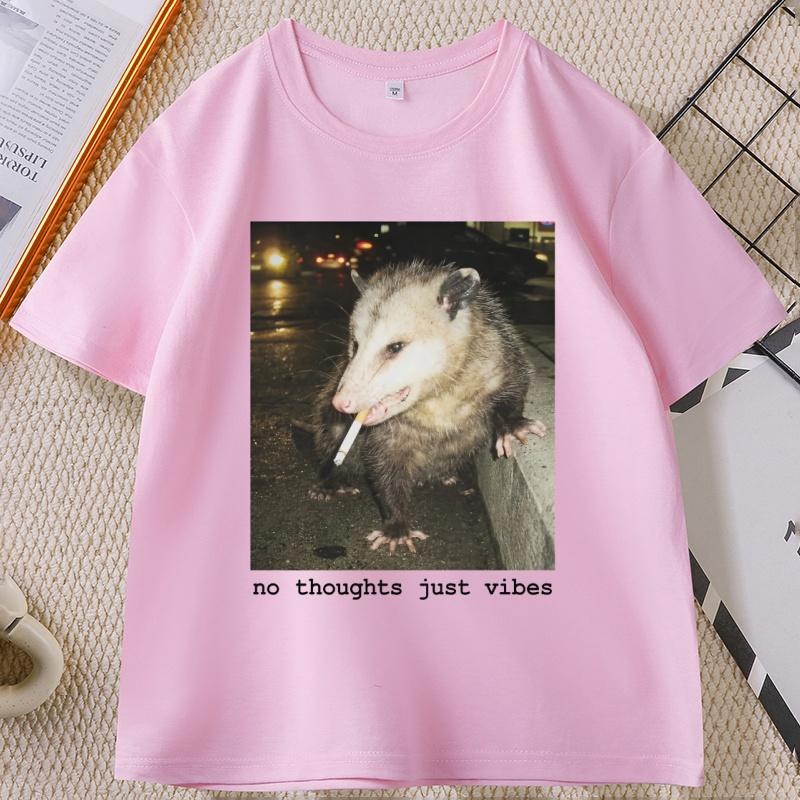 No Thoughts Just Vibes Opossum TShirt Funny Possum Meme Tee Graphic WOMEN TShirt Vintage Streetwear Unisex High Quality Top