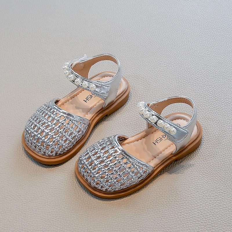 Girls' shoes, children's closed-toe woven sandals, new summer style, breathable princess shoes for little girls, Korean style