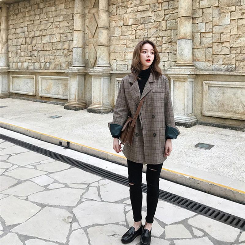 IELGY Kleine Anzug Jacke Frauen Lose Koreanische Retro Plaid