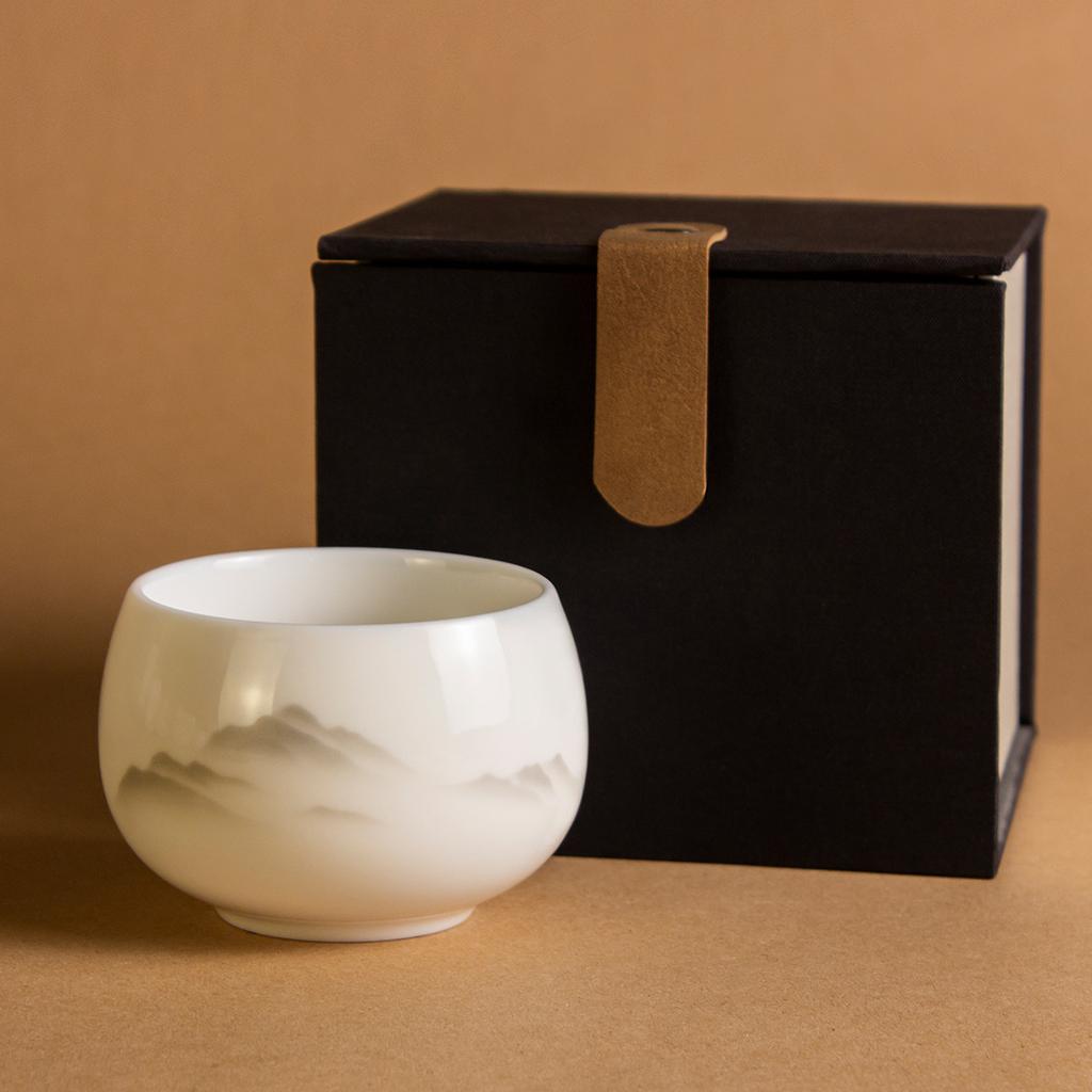 Ink wash mountain suet jade white porcelain teacup hat cup fair cup bubble teapot kung fu teacup master cup ceramic tea set