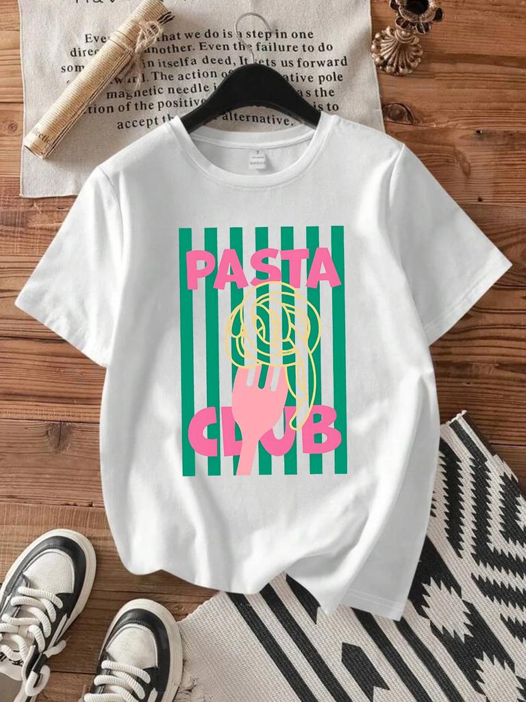 ZX Tee Pasta fork pattern round neck  T-shirt short sleeve trend printing elastic half sleeve T-shirt my body my choice