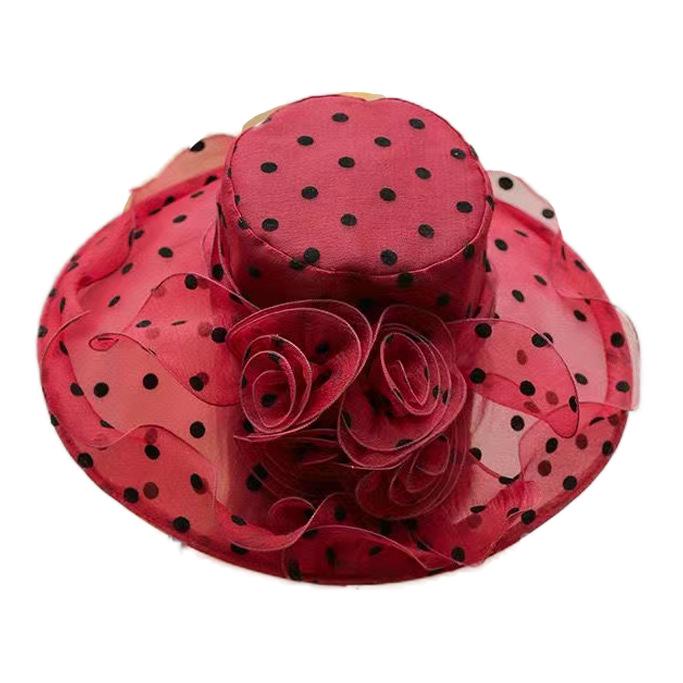 Women's Vintage Polka Dot Organza Sun Hat - Mesh Fascinator for Summer