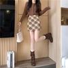 Autumn 2026 Women's Petite Plaid High-Waist Korean Bodycon A-Line Wool Skirt