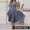 Women's Fashion Summer Spring Solid Color Print V-Neck Short Sleeve Casual Dresses
