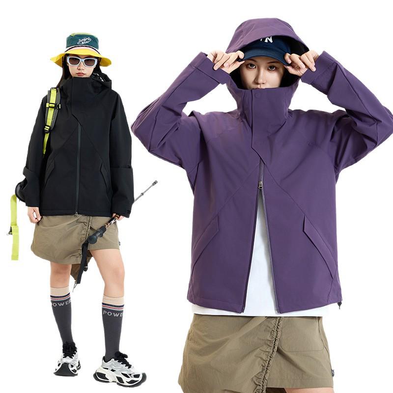 Single-Layer Softshell Hooded Jacket - Windproof, Waterproof, Lightweight, Wear-Resistant Outdoor Coat for Couples