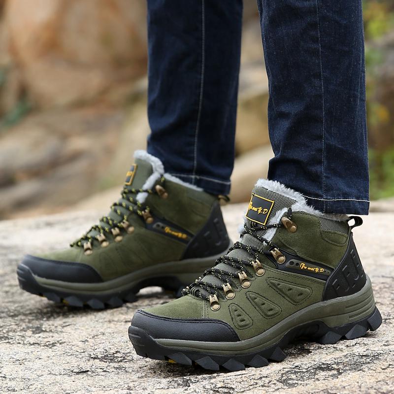 Winter Men Boots High-Top Wear-Resistant Hiking Boots Outdoor Large Size Plus Velvet Warm Boots Men Hiking Casual Sports Shoes