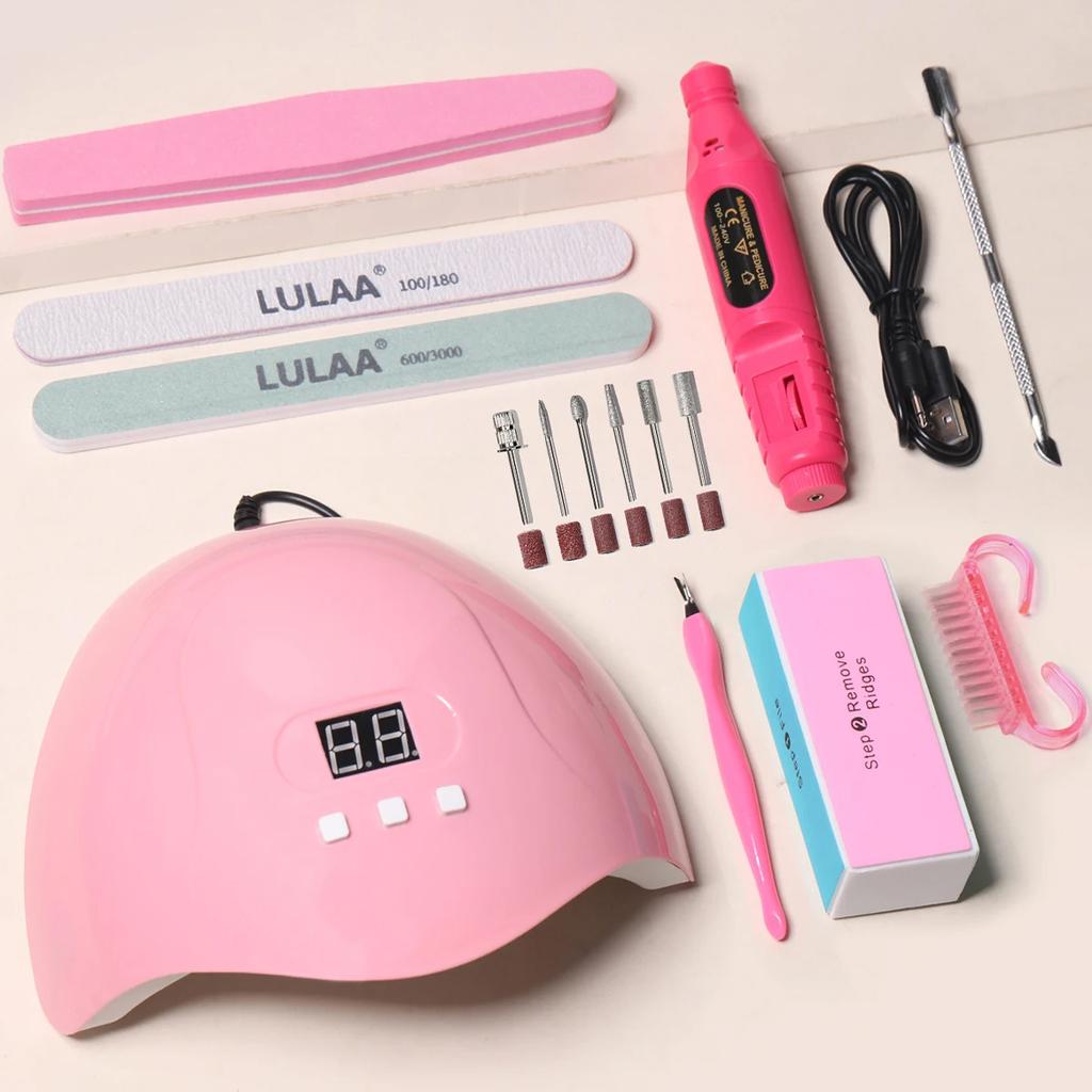 YIKOOLIN Professional Nail Art Kit With LED UV Nail Lamp Gel Curing Machine Electric Nail File Drill Manicure Tools Set