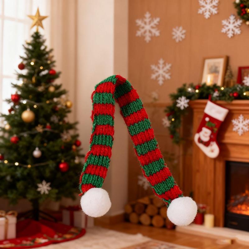 Écharpe Tricotée Chat de Noël, Boules de Fourrure Polyester, Jouets Décoratifs, Accessoires, Rayures, Écharpes pour Animaux