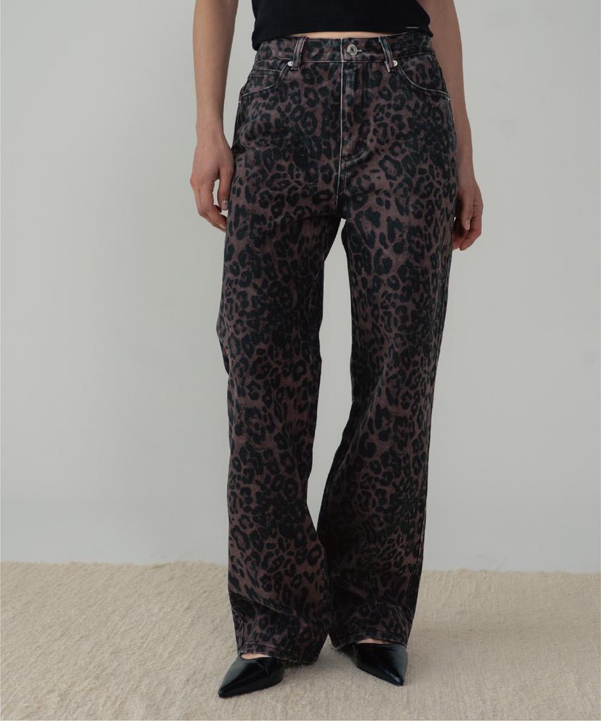 ZIZEMUSEUM Leopard Wide Pants (Wine)