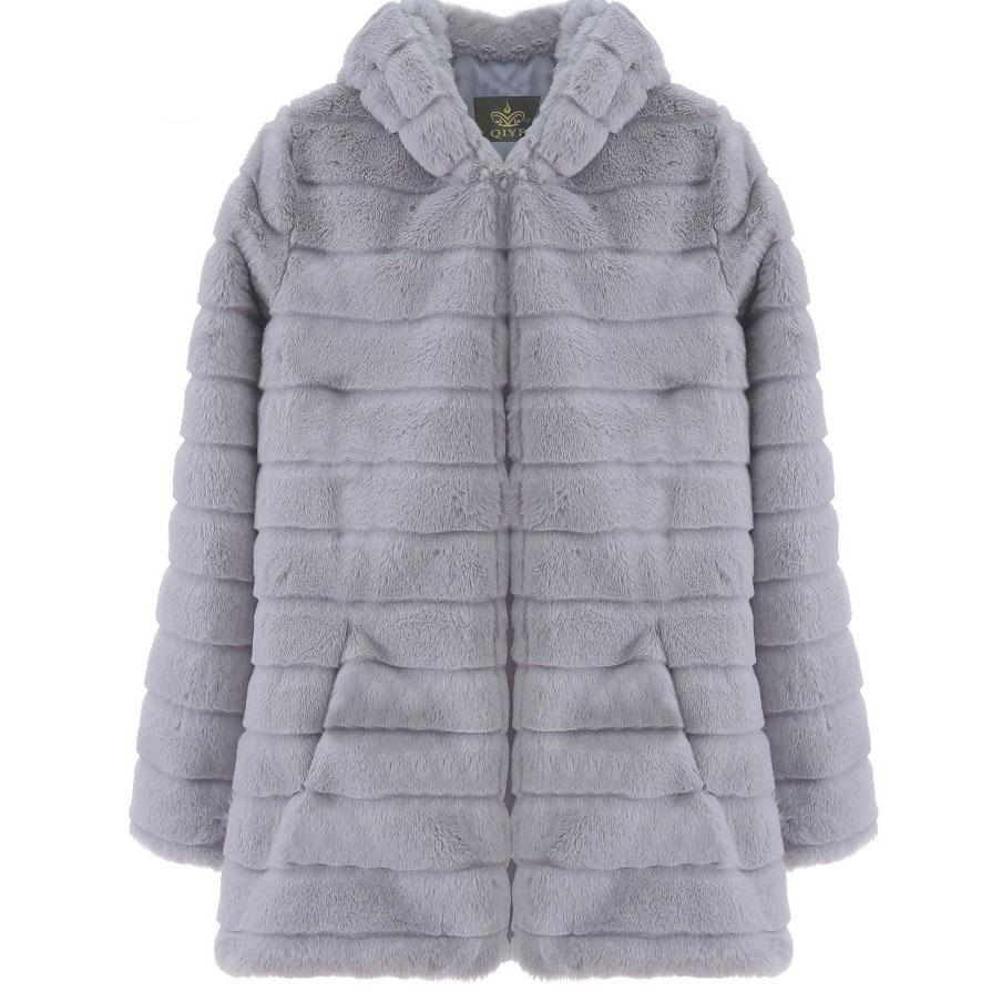 Mid Long Faux Fur Coat Women Jacket Cross Loose Fall Winter Faux Fur Thick Hooded Women's Imitation Mink Fur Coat Outwear