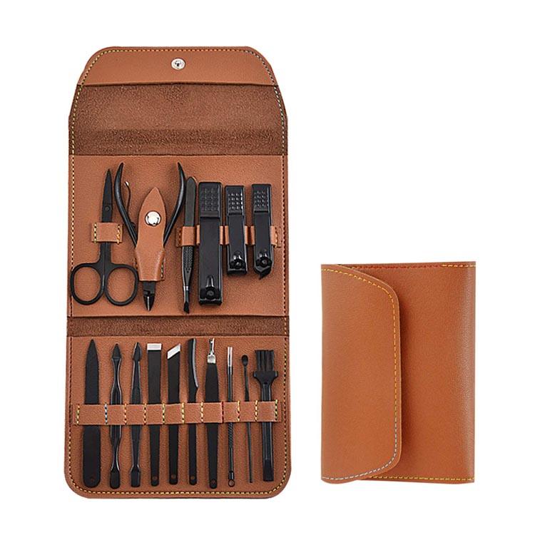 Manicure Kit Nail Clippers Set Stainless Steel Professional Pedicure Black 16 in 1 Grooming Kit