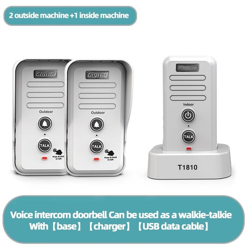 1-2 Mile Range 3 Volume Levels Rechargeable Voice Intercom Doorbell Wireless Doorbells Waterproof Electronic Intercom System
