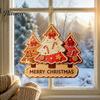 Christmas Front Entrance Sign Wooden Hanging Ornament, Multi-Layer Tree Wood Plaque Vintage Window Decor with Rope, Merry Festive Door Wall