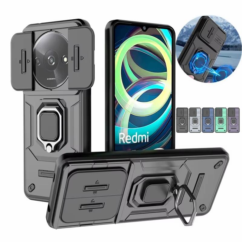 Для Xiaomi Redmi A3 2024 чехол Slide Lens Protector Armor Case для Redmi A3 A 3 4G RedmiA3 Военный класс бамперы кольцо крышка