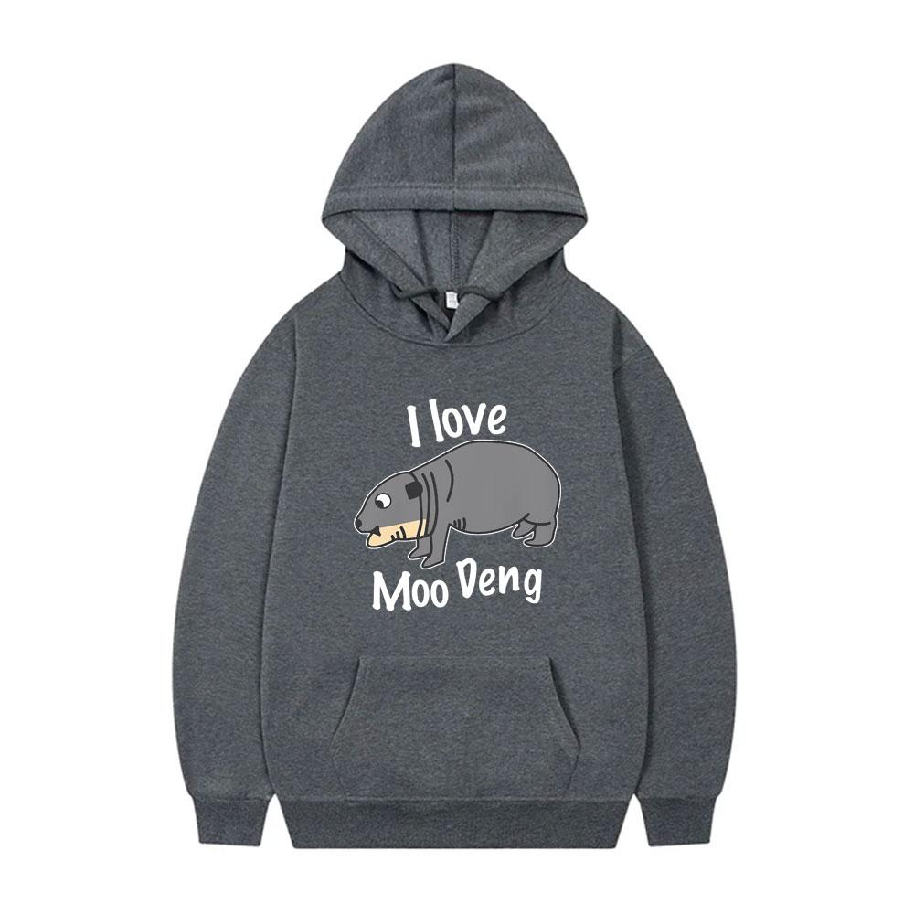 I Love Moo Deng Hoodie Cute Funny Baby Hippo Meme Tracksuit Fashion Brand Men Women Oversized Streetwear Male Vintage Hoodies