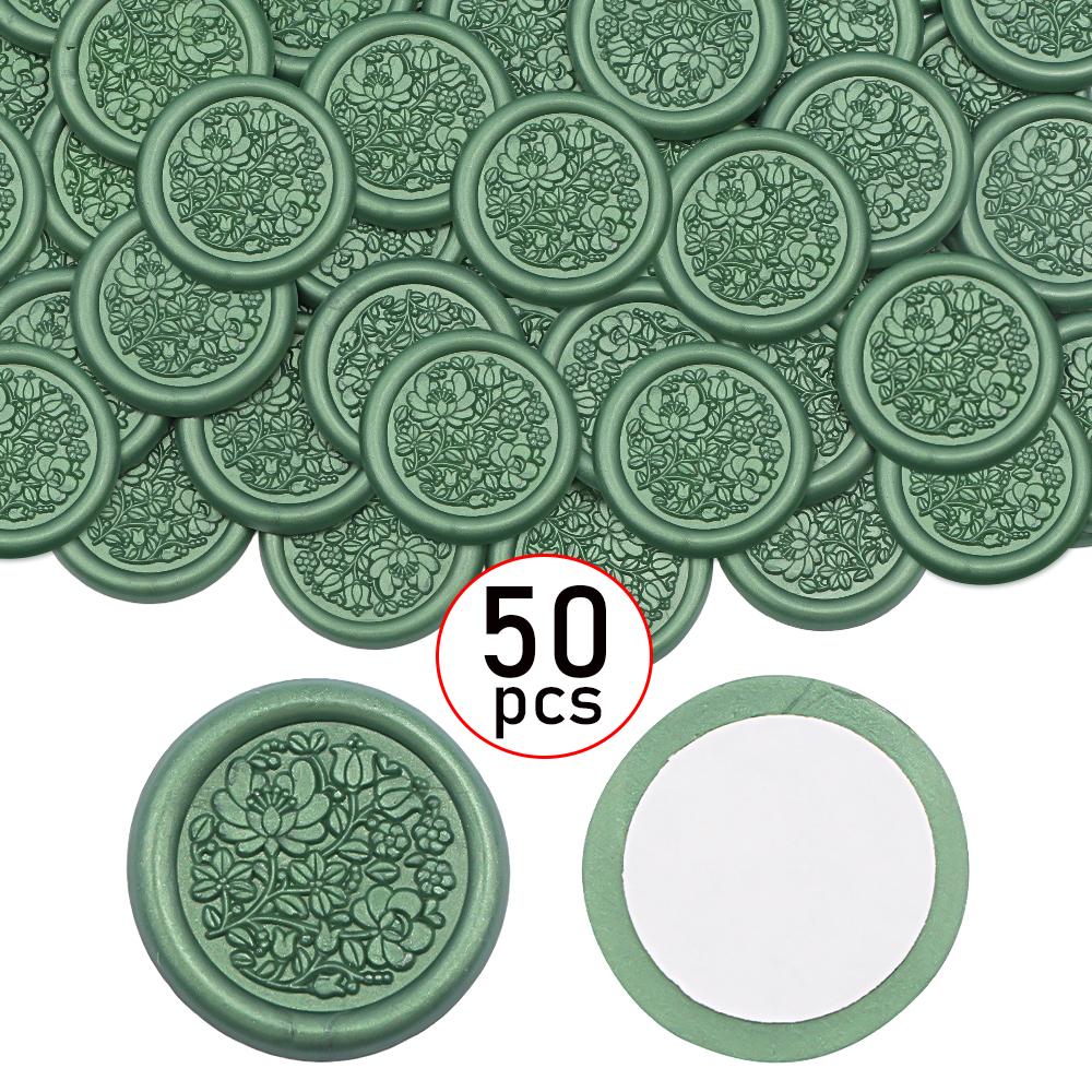 50cs Self-Adhesive Stickers 5 Colors Flowers Pattern Wax Seal Staickers Envelope Seal Sticker for Wedding Invitations Greeting