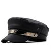 Gold Bar Pu Beret Leather Octagonal Hat Versatile Crocodile Leather Military Hat Autumn and Winter Outdoor Leather Hat