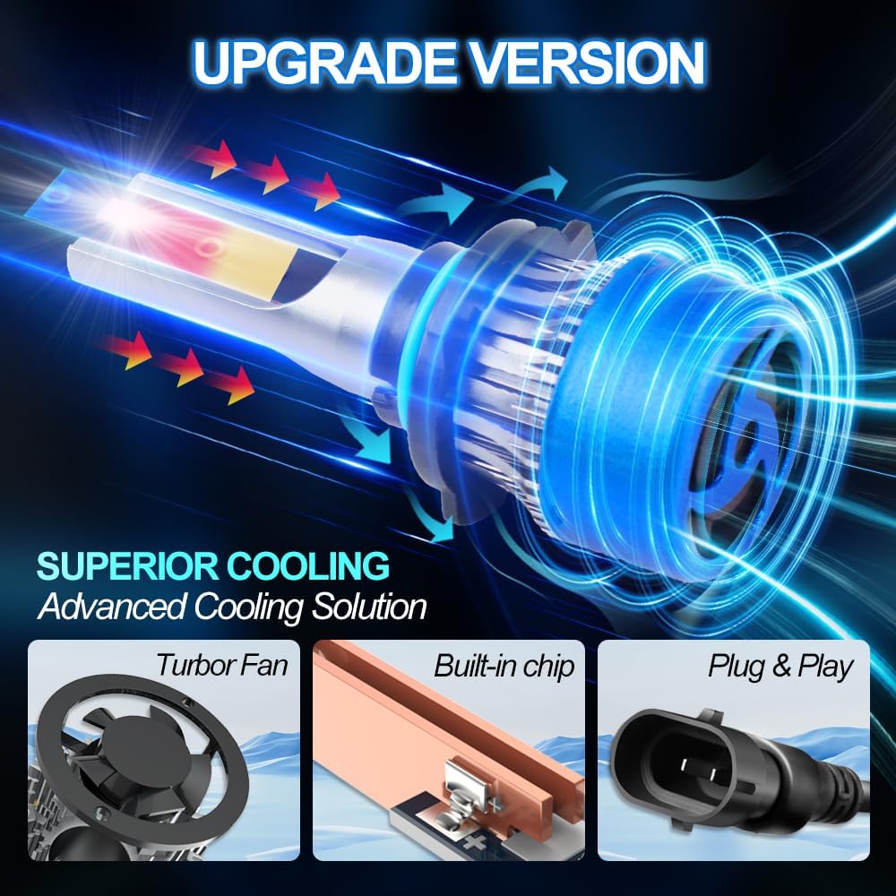 

For Nissan Versa 2007-2020 Lights Bulbs, H4 High Low Beam Lights Bulbs Combo, 6000K Cool White Plug-and-Play, 20000LM Super Bright Car Light, Pack of