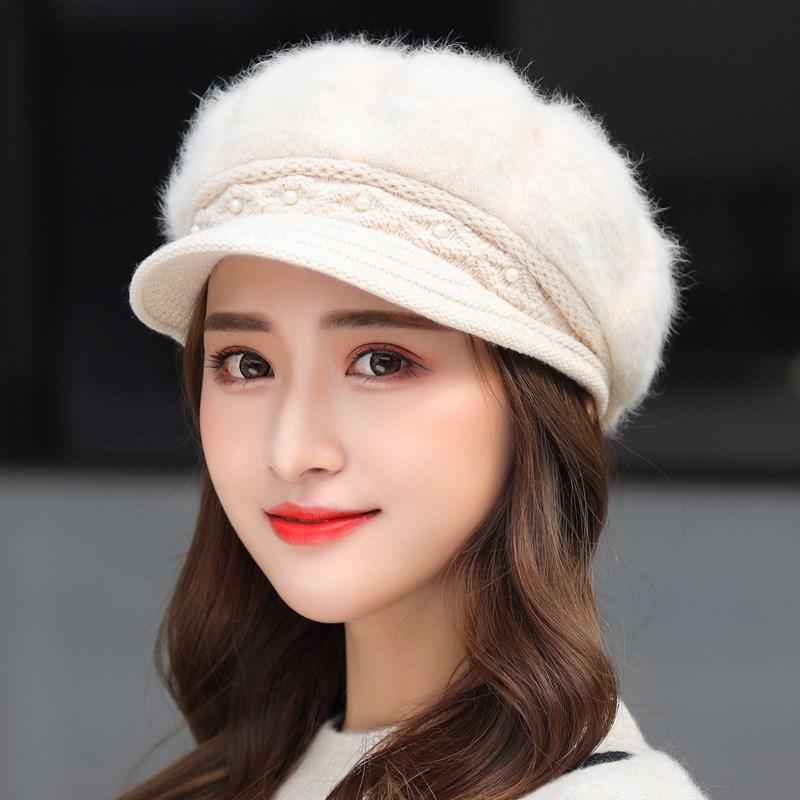 Mother's Hat Women's Autumn and Winter Fashion Versatile Velvet Thickened Ear Protection Warm Hat Rabbit Fur Knitted Wool Beret