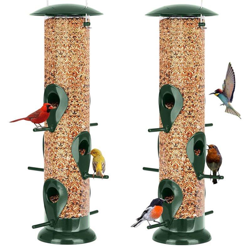 ABXF-Metal Bird Feeder 6 Port Tube Feeder For Outdoors Heavy Duty Squirrel Proof With Metal Lid Easy Fill & Clean