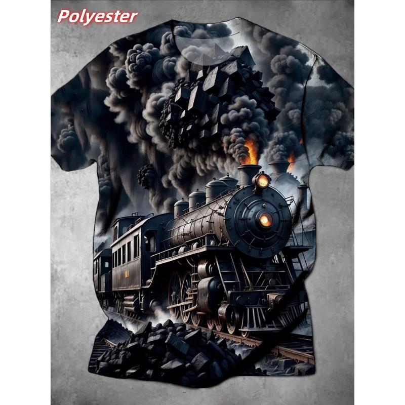 Starry Sky Bus Pattern T Shirts For Men Retro Train 3D Print