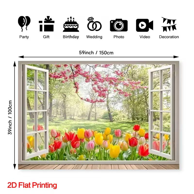 2D Spring Forest View Through Window Photo Booth Background