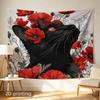 Gothic Cat Floral Tapestry Wall Hanging Large Black Cat Poppies Art Print Bohemian Home Decor Aesthetic Nursery Room Wall Decor