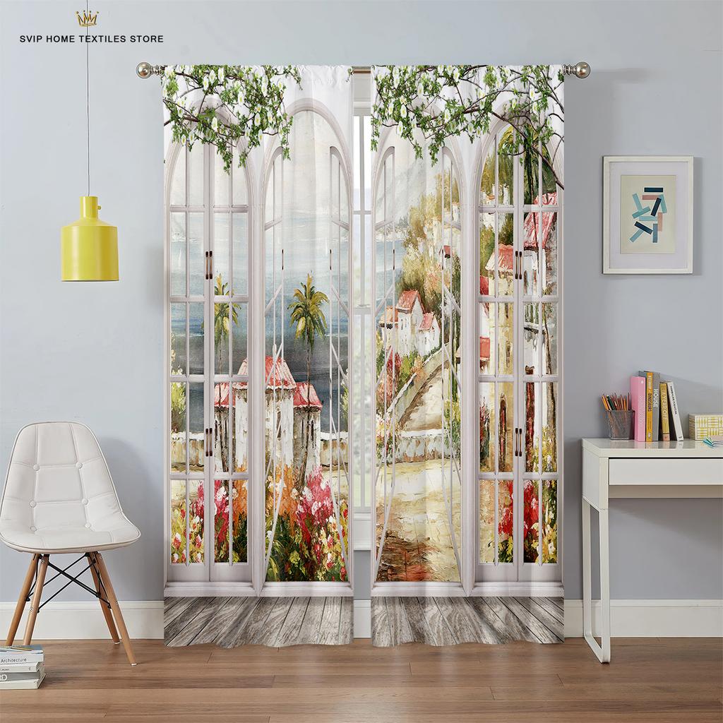 3D Printed Curtains With Sky Pattern Prints For Bedroom, Living Room, Balcony And Kitchen Decorations Can Be Customized 2PCS