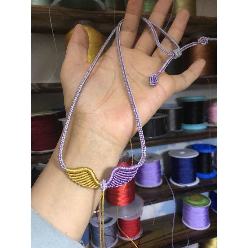 Handmade Angel Wings Woven Pendant Necklace with Rope Lanyard