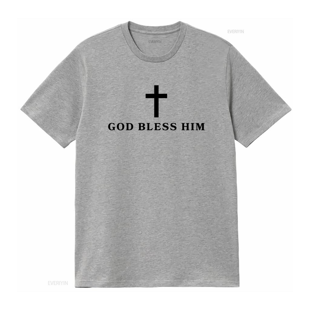 God Bless Him T Shirt Stylish Cross Design for All Occasions Vintage Soft Slightly Fashion Top For Everyday Wear