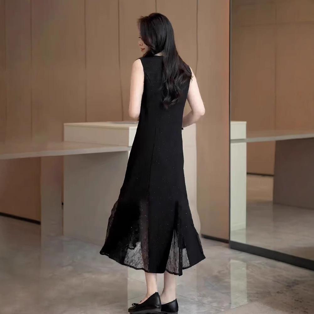 Temperament Sleeveless Black Dress Women's Summer New Loose and Thin Versatile Bottom Fishtail Vest Skirt