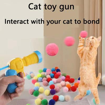 1 pistolet avec 20 balles en peluche pour chat, balle silencieuse et micro-élastique, jouet en fourrure collante et électrostatique