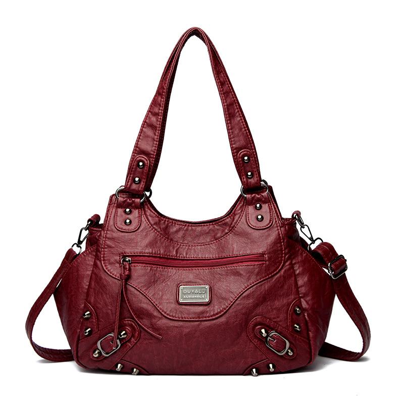Retro-style Shoulder Bag with Studded Details, High-quality Crossbody Bag, Large Capacity, Solid Color Handbag for Women.