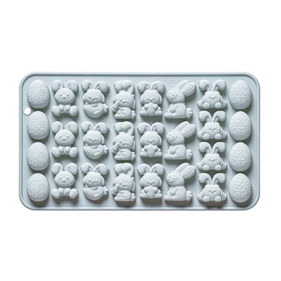Oster-Schokoladenform 27-Kammer Hasen-Osterei-Design Silikonform Leicht zu reinigen Lebensmittelqualität Süßigkeiten Gelees Mousse Backform