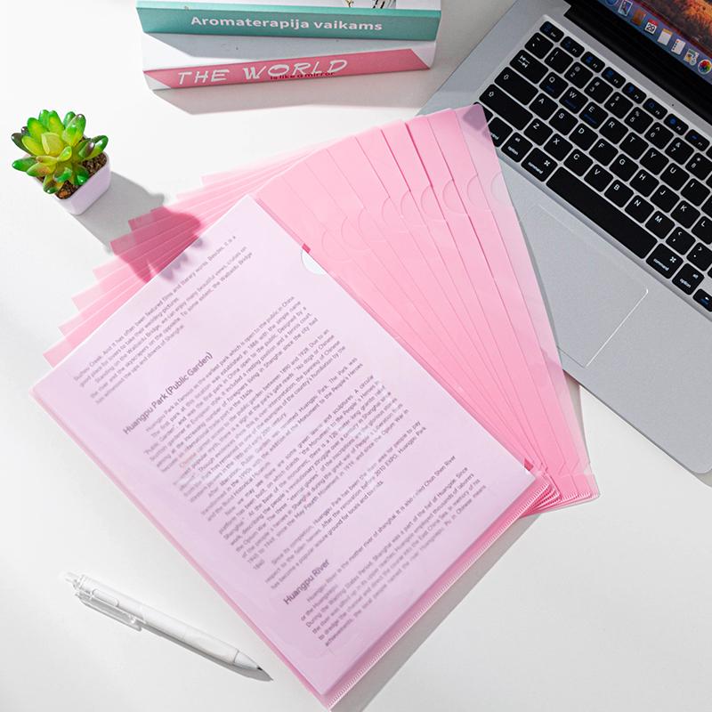 24Pcs L Type Folders A4 Plastic File Project Pockets File Folder Clear Paper Document Jacket Sleeve School Office Supplies