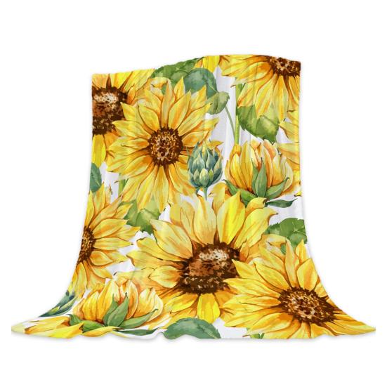 Spring Summer Flowers Blanket Soft Cozy Flannel Floral Nap Blanket Washable Daisy Sunflower Throw Blanket for Bed Couch Sofa Farmhouse Decor