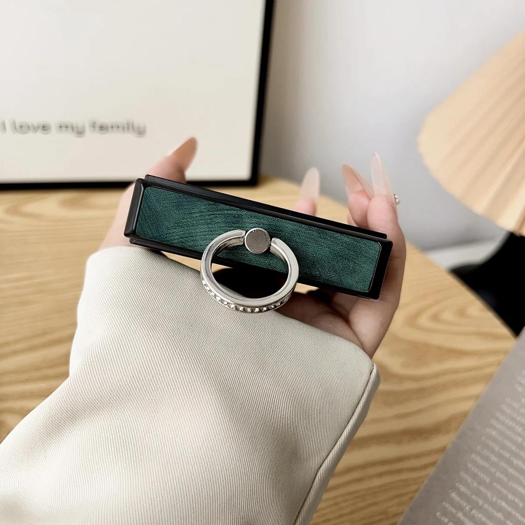 Luxury Business Sle Leather Metal Finger Ring Holder for Magsafe Magnetic Phone Case for Samsung Z Flip 7 6 5 4 3 Protect Cover