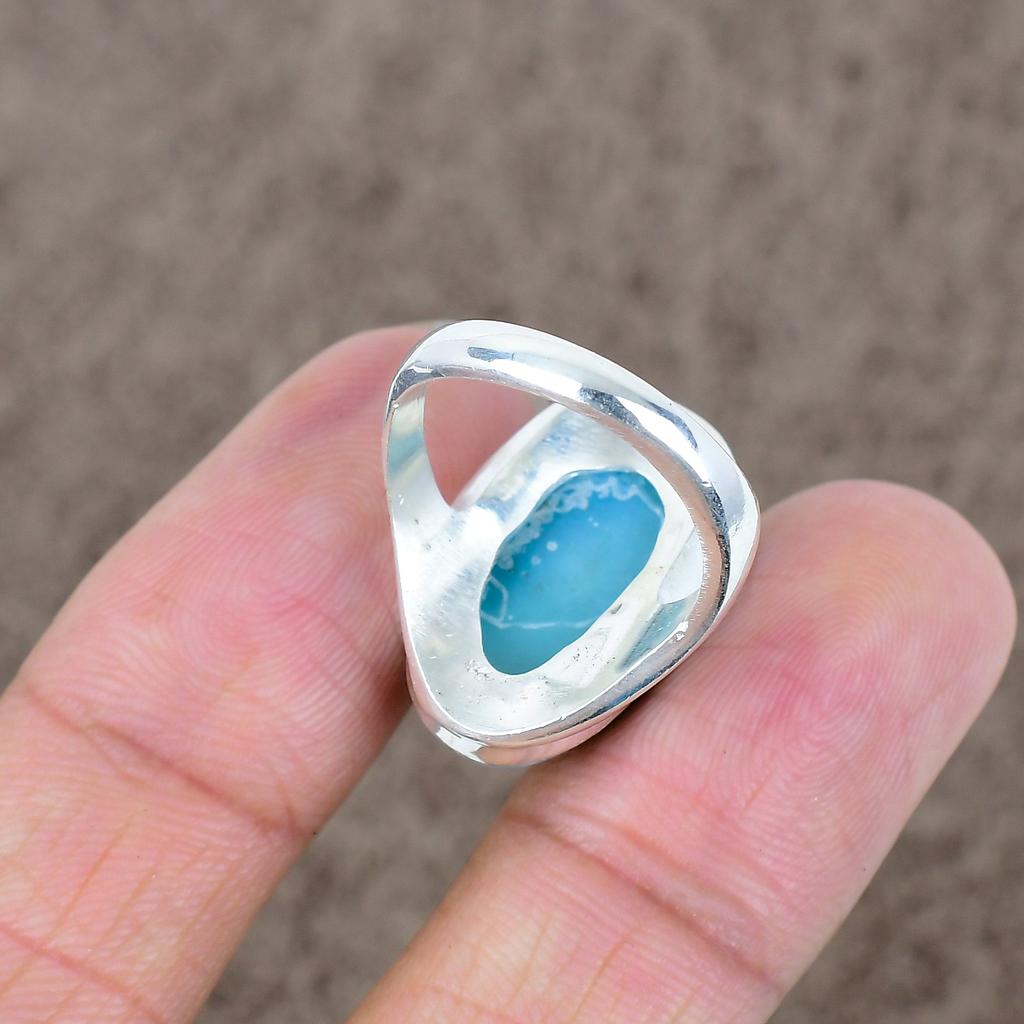 Republic Larimar Genstone Handmade 925 Sterling Silver Jewelry Ring Size 8 KKG-494