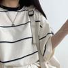 Women's Oversized Cotton T-Shirt: Trendy Korean Style, Short Sleeve, Mid-Length, Plus Size Summer Stripes.