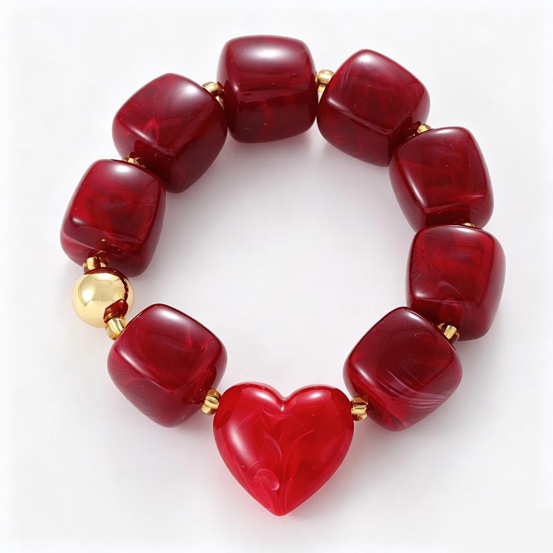 Europäisch Amerikanisch Trendy Bunt Acryl Harz Klobige Herzperlen Armband Halskette Set Umweltfreundliches Herz Statement Accessoire